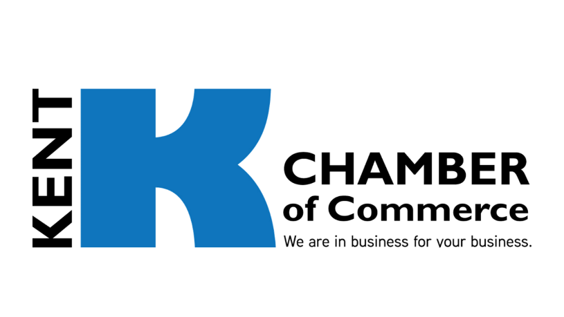 Kent Chamber of Commerce logo featuring a large blue letter K and the tagline 'We are in business for your business.'