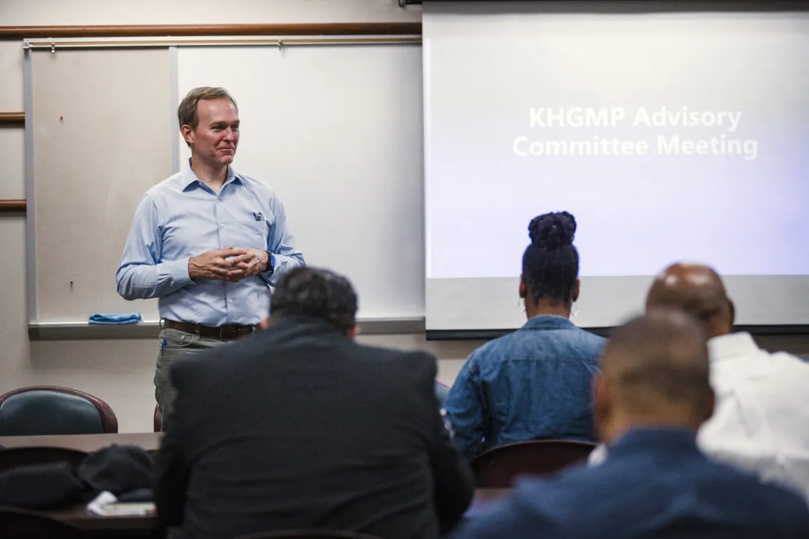 KHGMP Advisory Committee in person training. Kirkpatrick Heights Greenwood Master Plan. Shella Bowlin, Dr. Lana Turner Addison, Eugene Harris, Daquet Wilson, Dr. Kiana Smith, Brentom Todd, Joshua Roby, William Tisdale, Scott Moore Medina Photo by Shane Bevel