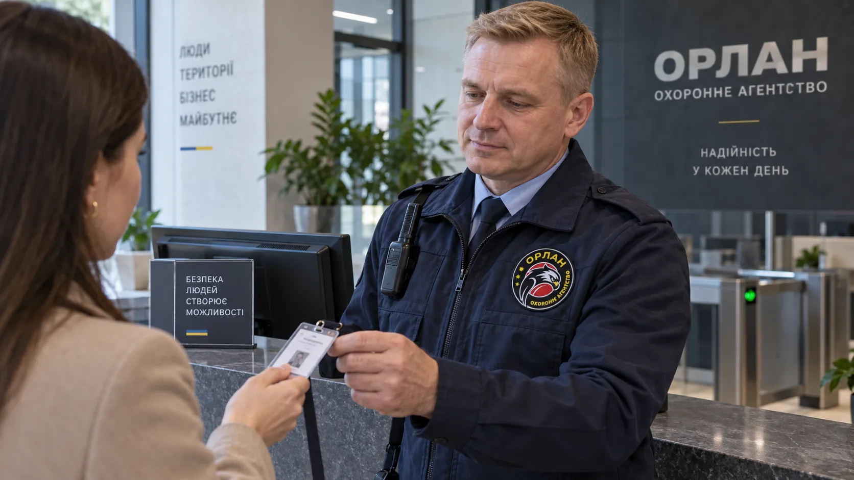 Охоронець Орлан перевіряє перепустку