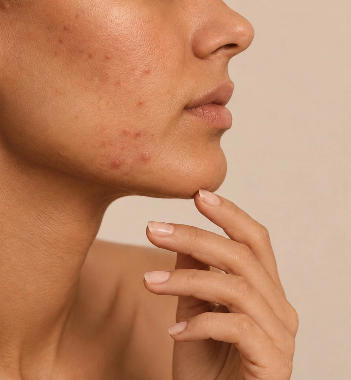 Acne en onzuiverheden op de wang en kin