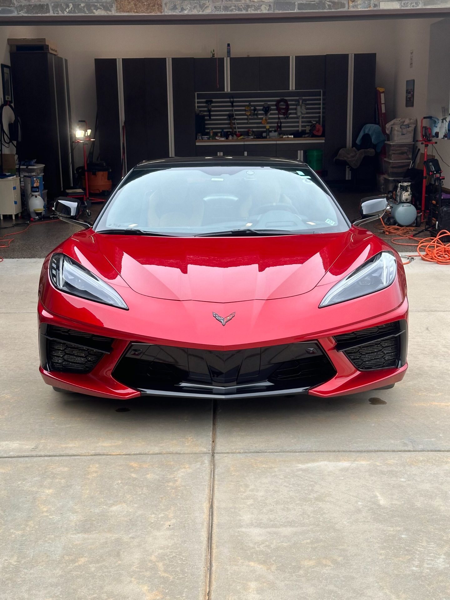 Red Corvette C8 with full front paint protection film, a ceramic coating and paint correction by Detail Armor