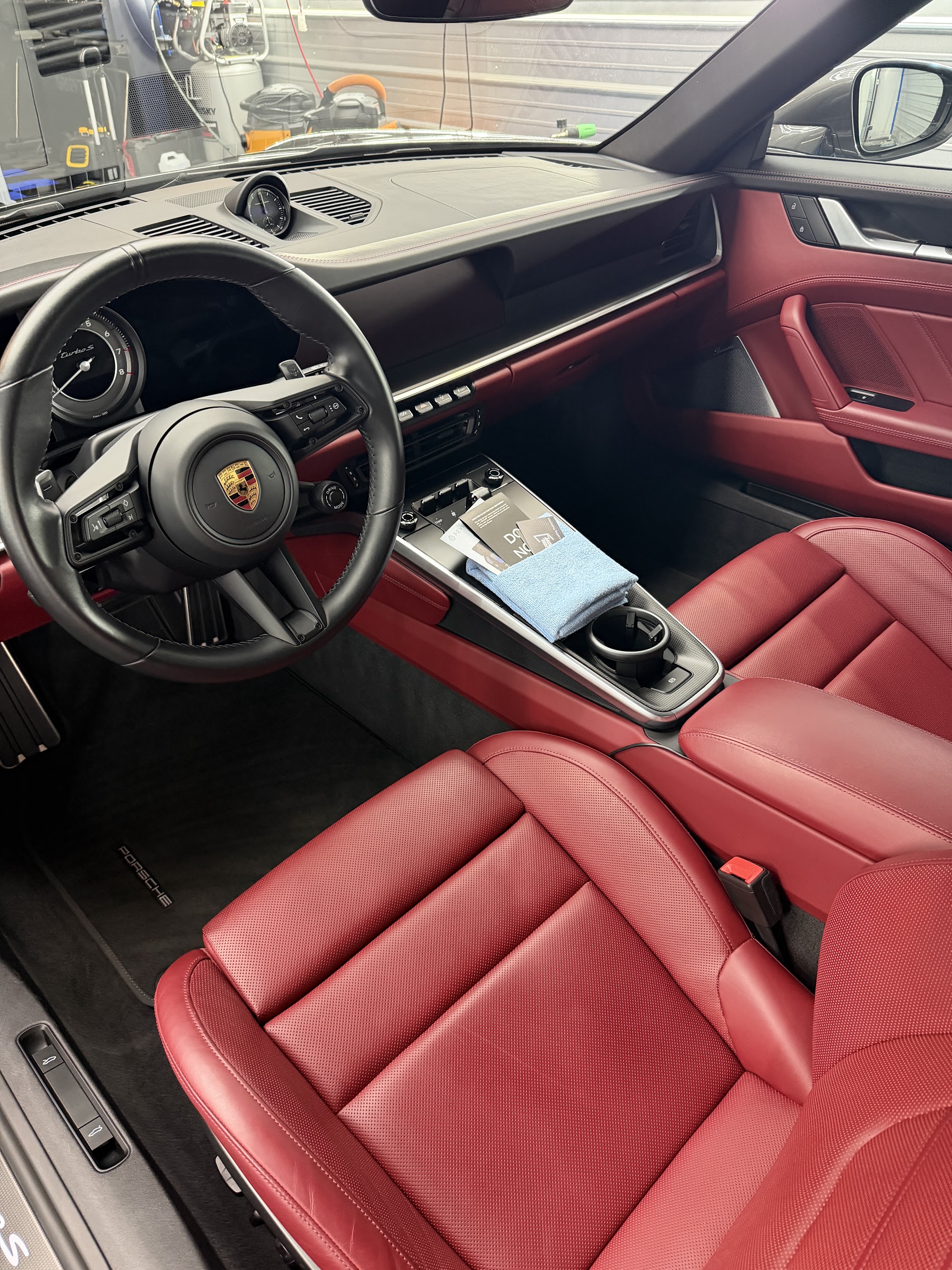 Red leather Porsche 911 interior after a detail