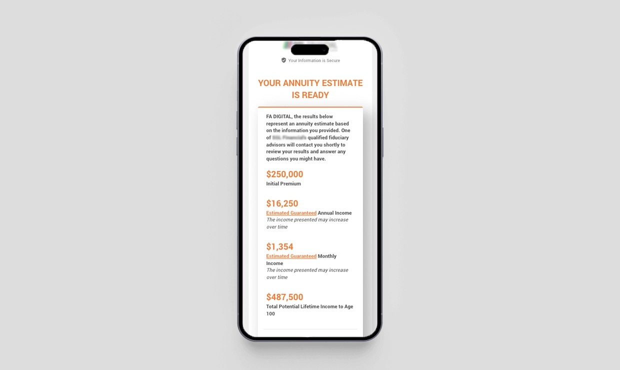 Annuity calculator results screen