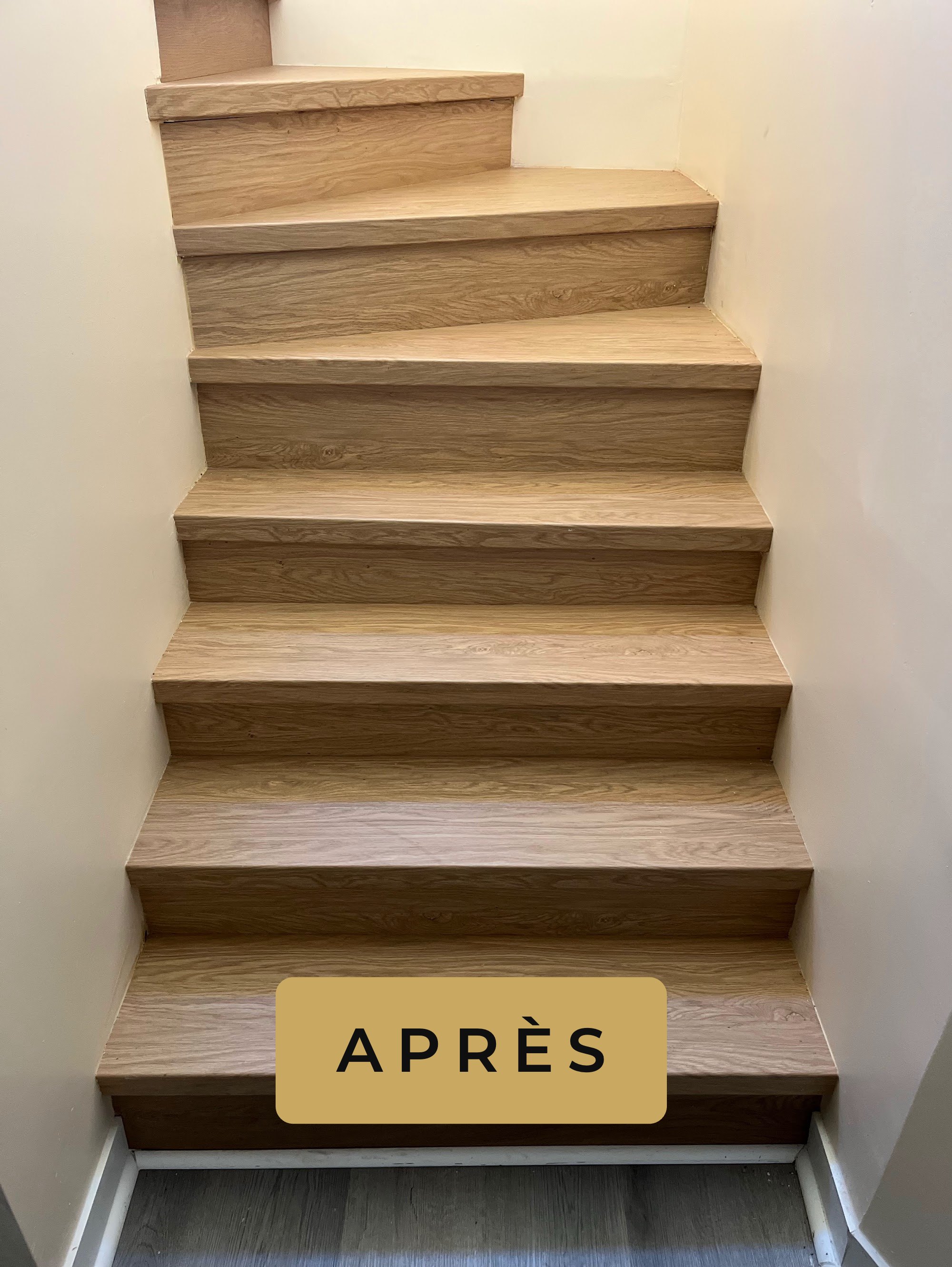 Après : escalier recouvert marche par marche