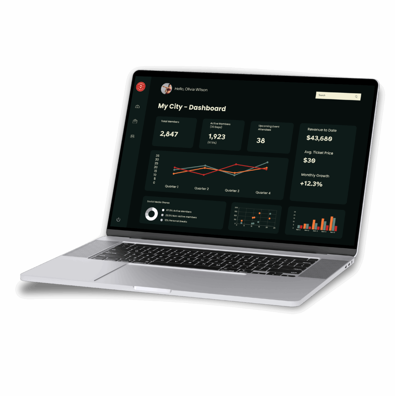 A laptop displaying the partner management dashboard.