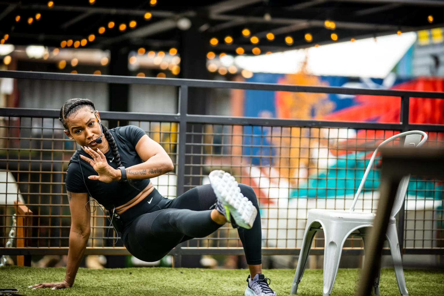 Outdoor group fitness gathering in the city