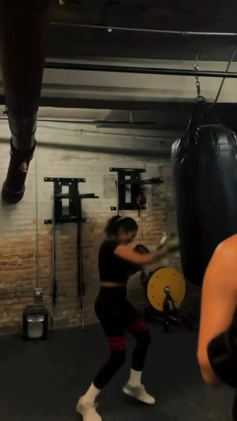 Boxer training on the heavy bag