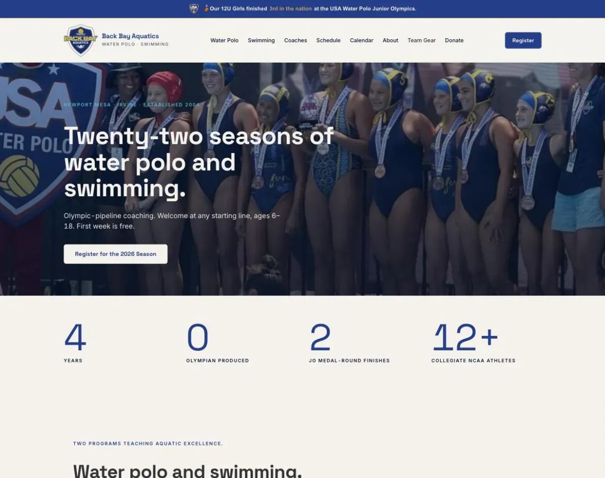 Back Bay Aquatics website home page