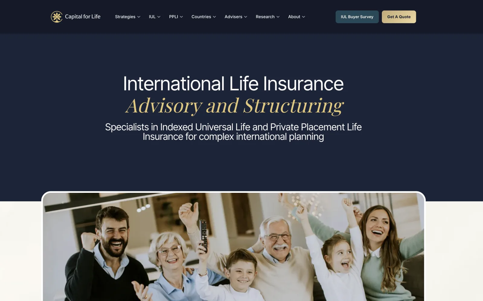 Capital for Life website home page: International Life Insurance Advisory and Structuring