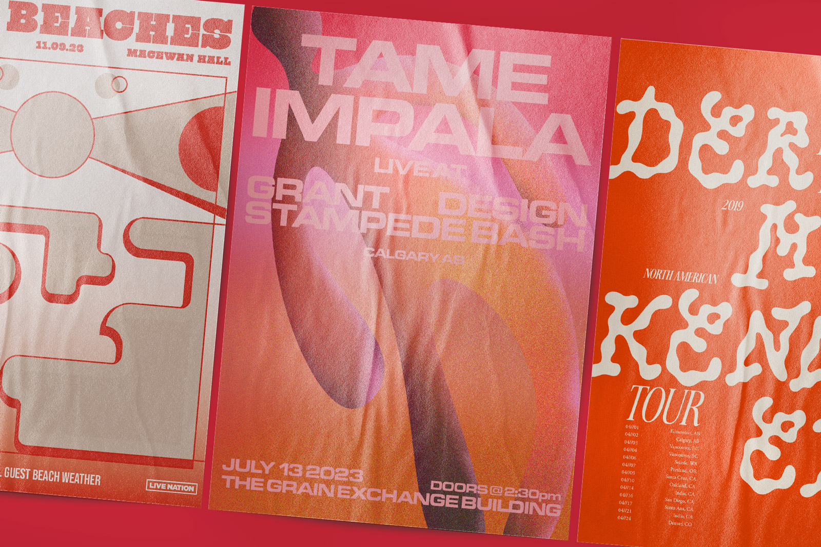 Three band posters on a wall