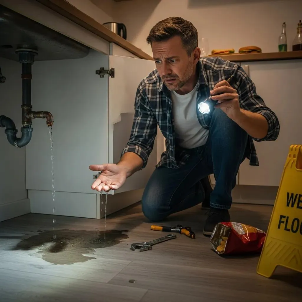 Professional plumber inspecting a residential drainage system in Denver
