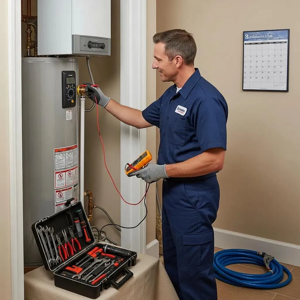 Technician performing hydro jetting service to clear a clogged drain