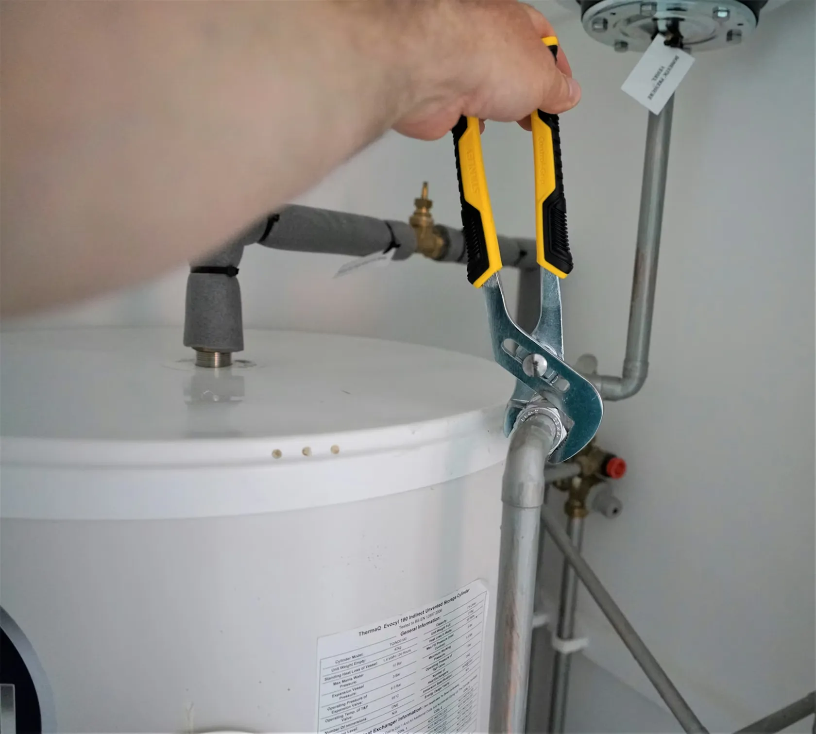 Water boiler being installed