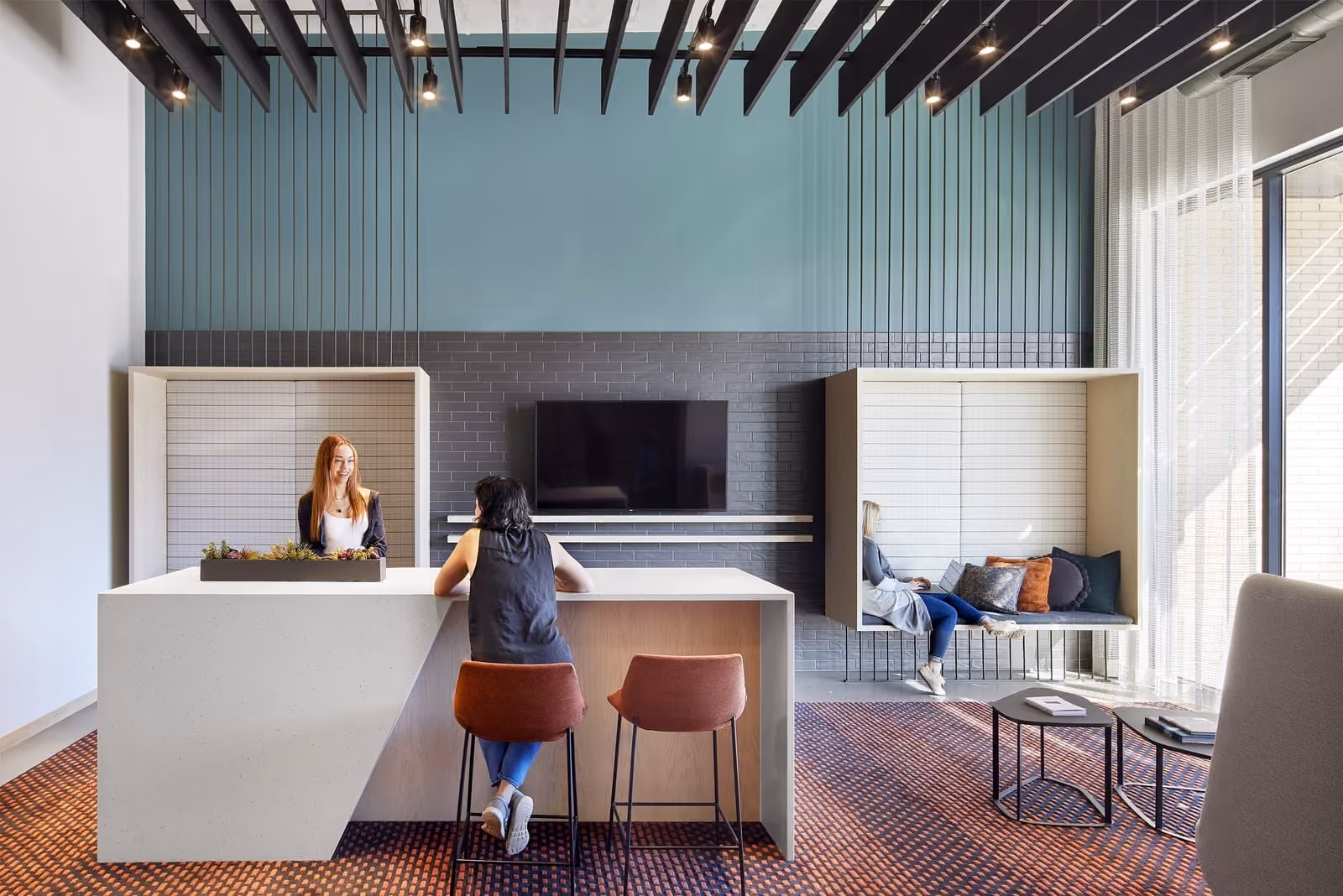 Light-filled lobby with secure entrance on Snelling Avenue
