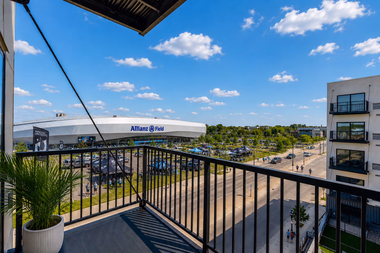 Balcony view of Allianz Field at The Pitch Apartments