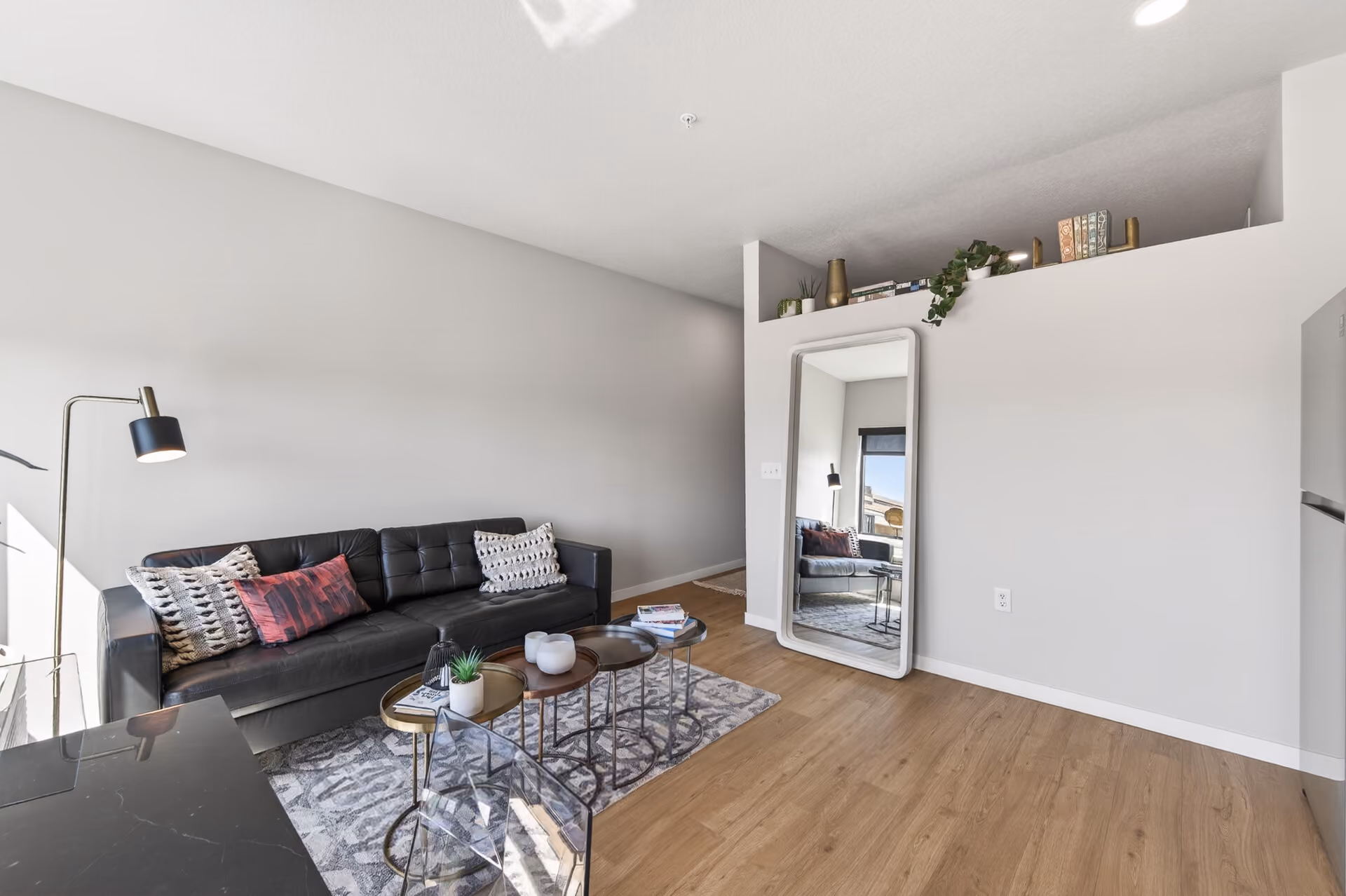 Living room of studio alcove at The Pitch Apartments