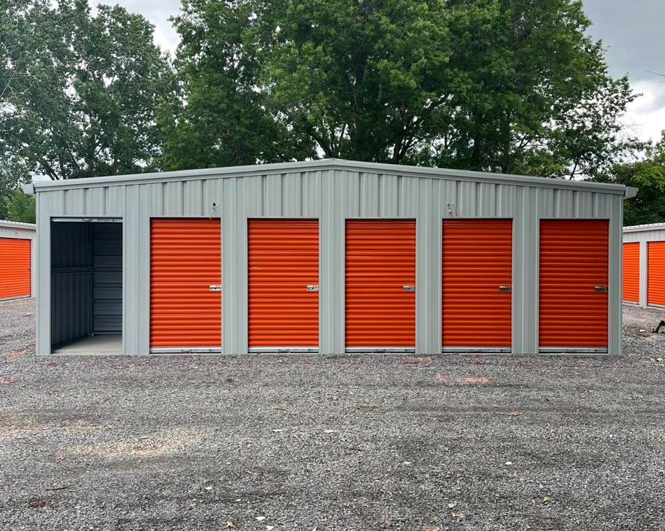 Open drive up storage unit with the roll up door raised at HJ Storage