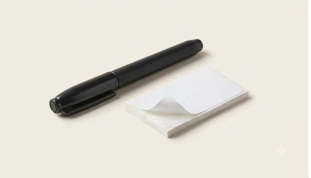Permanent marker with a pack of labels
