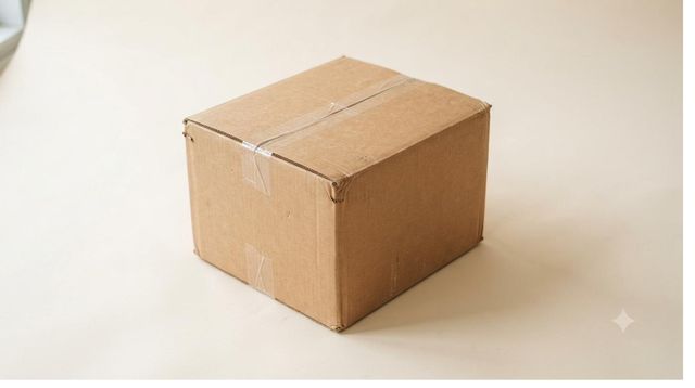 Medium moving box sealed with packing tape