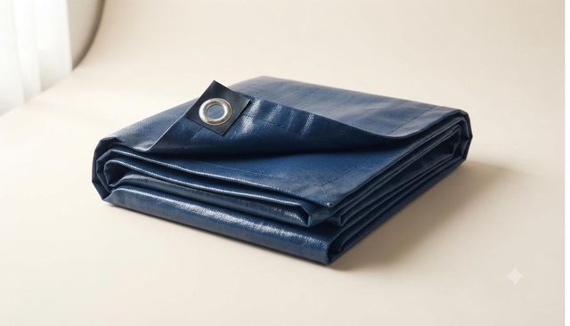 Folded heavy-duty weatherproof tarp with grommet