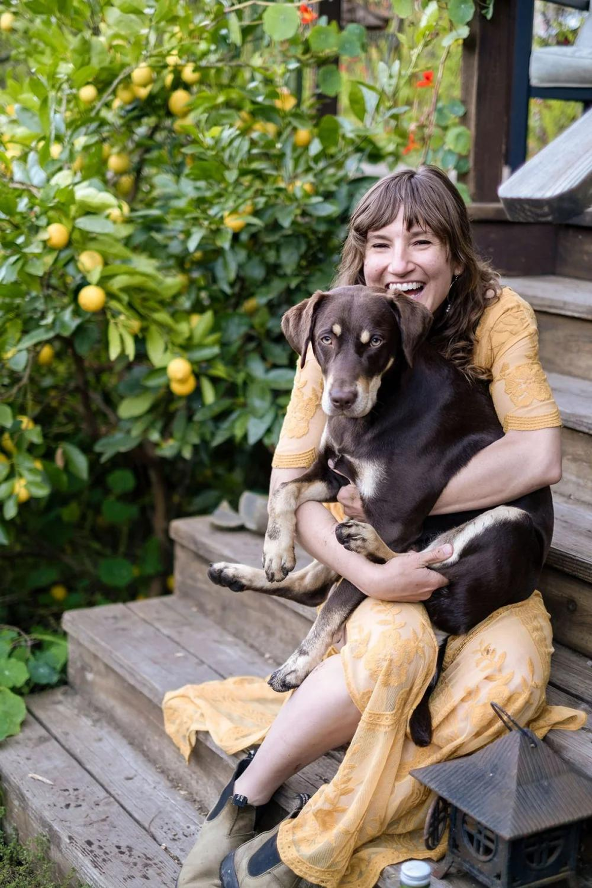 Tracy Korpela with her therapy dog Jade