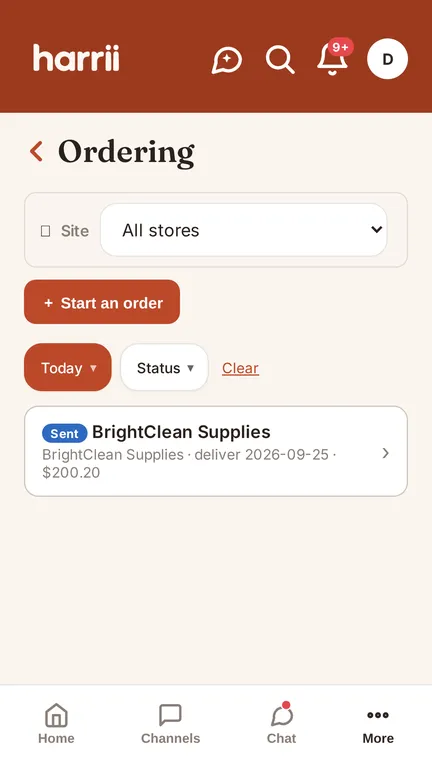 Order and receive screen