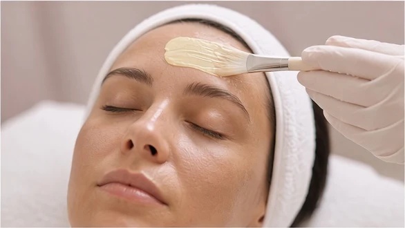 Chemical peel being applied with a fan brush at NewskinLA in Burbank