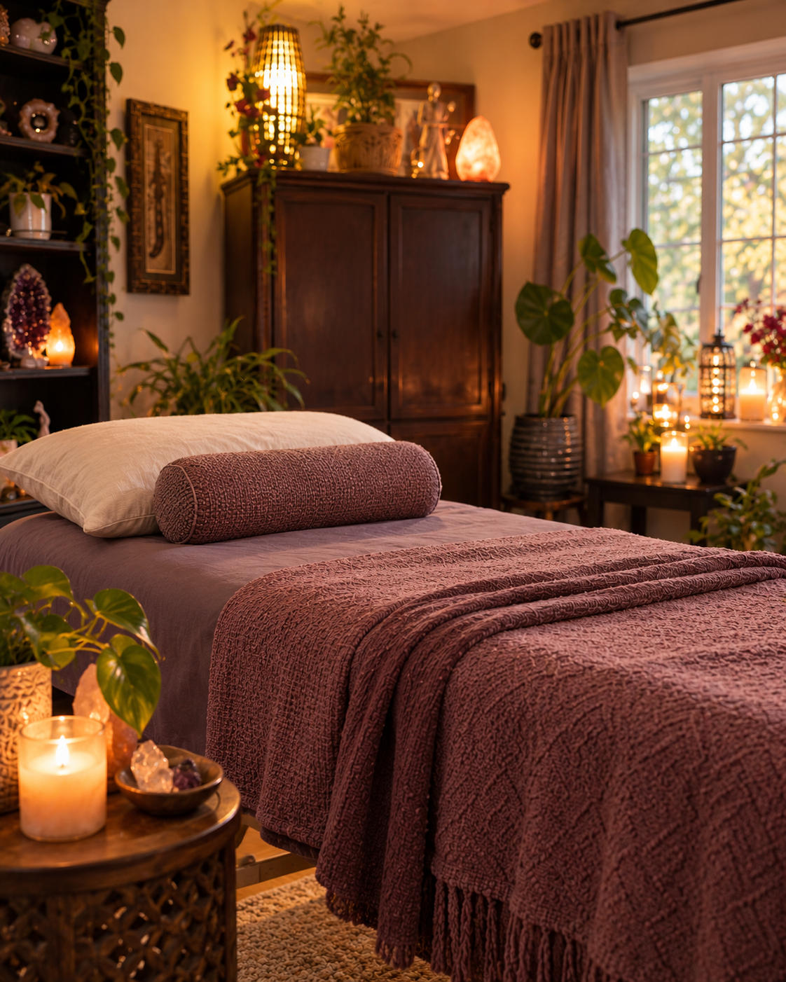 Warm treatment room at Crossroads Reiki