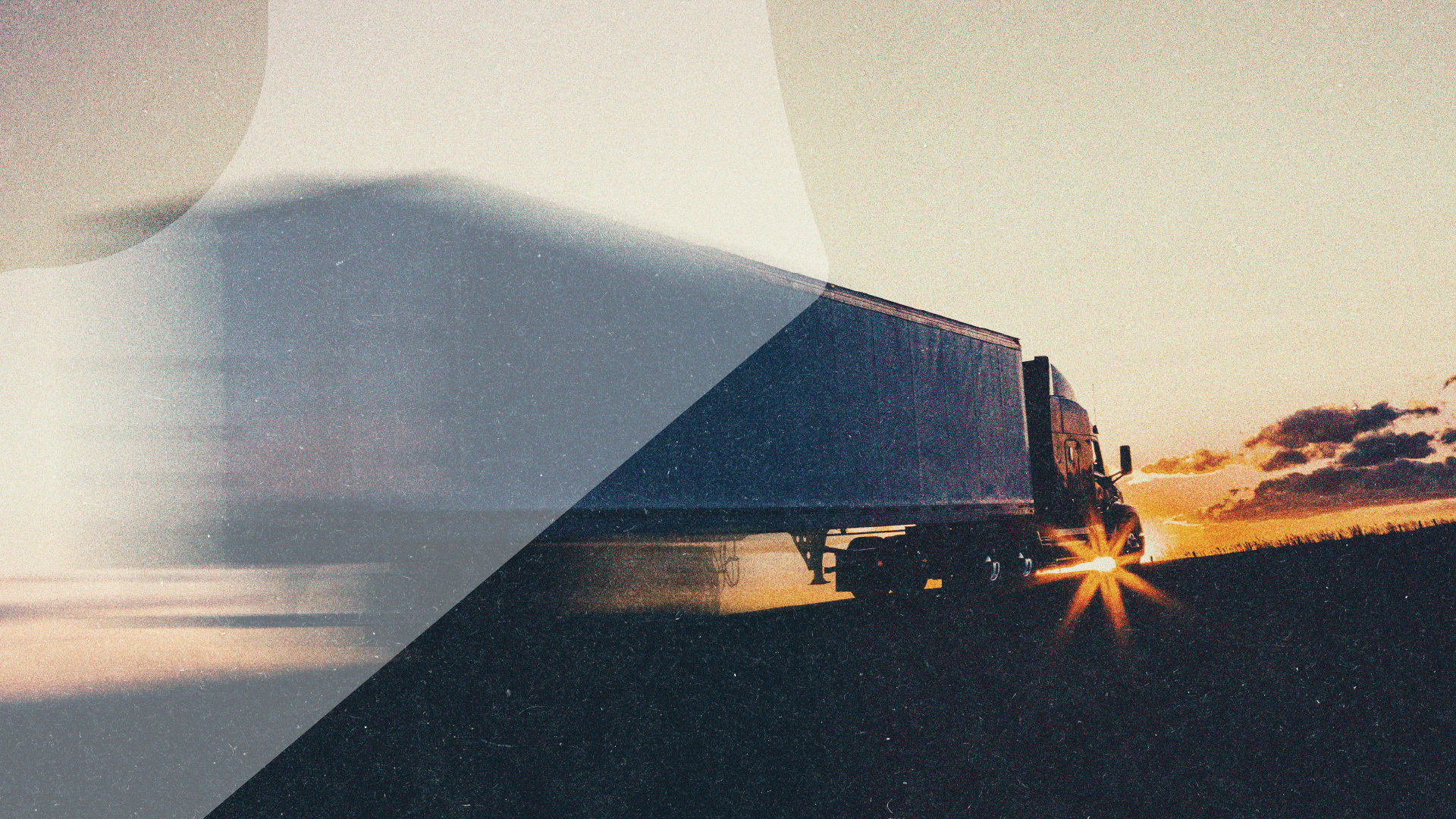 Semi truck on the highway at sunset