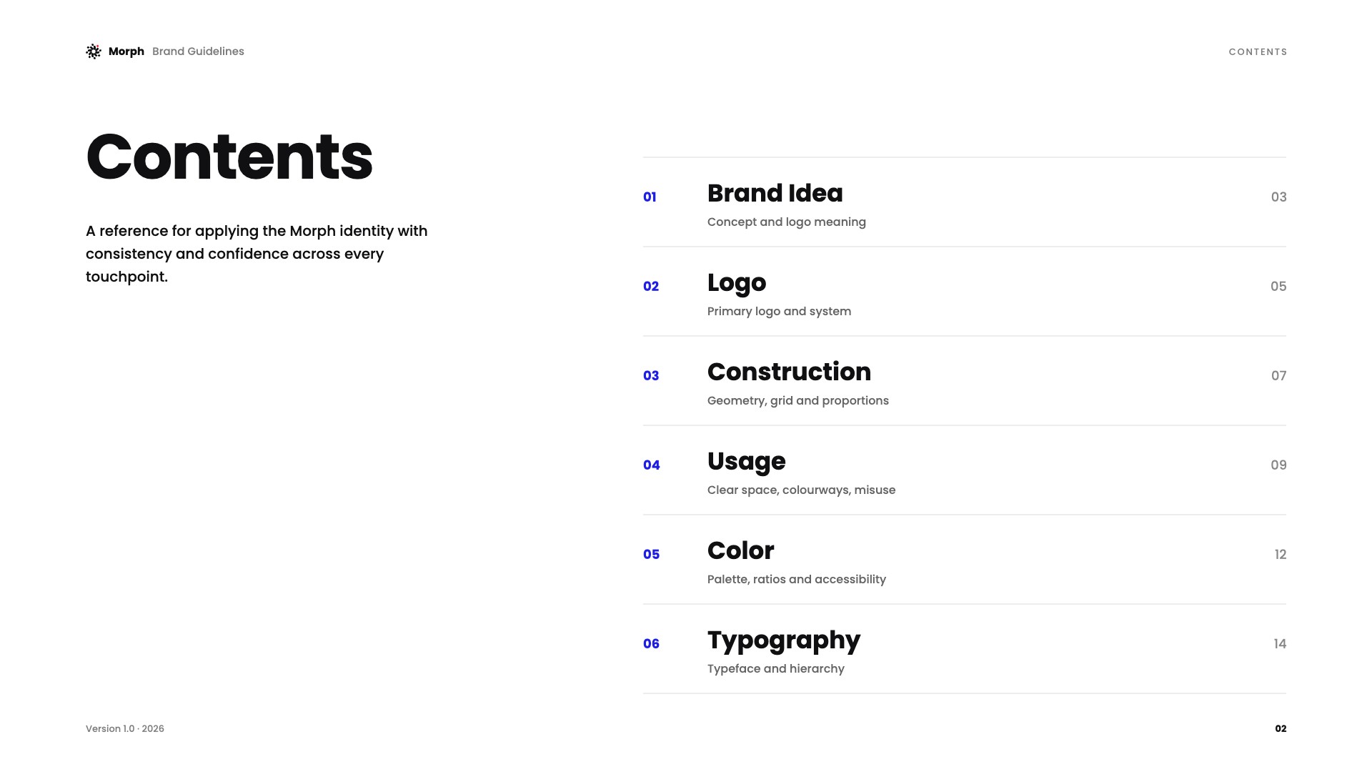 Morph brand guidelines page 02: Contents