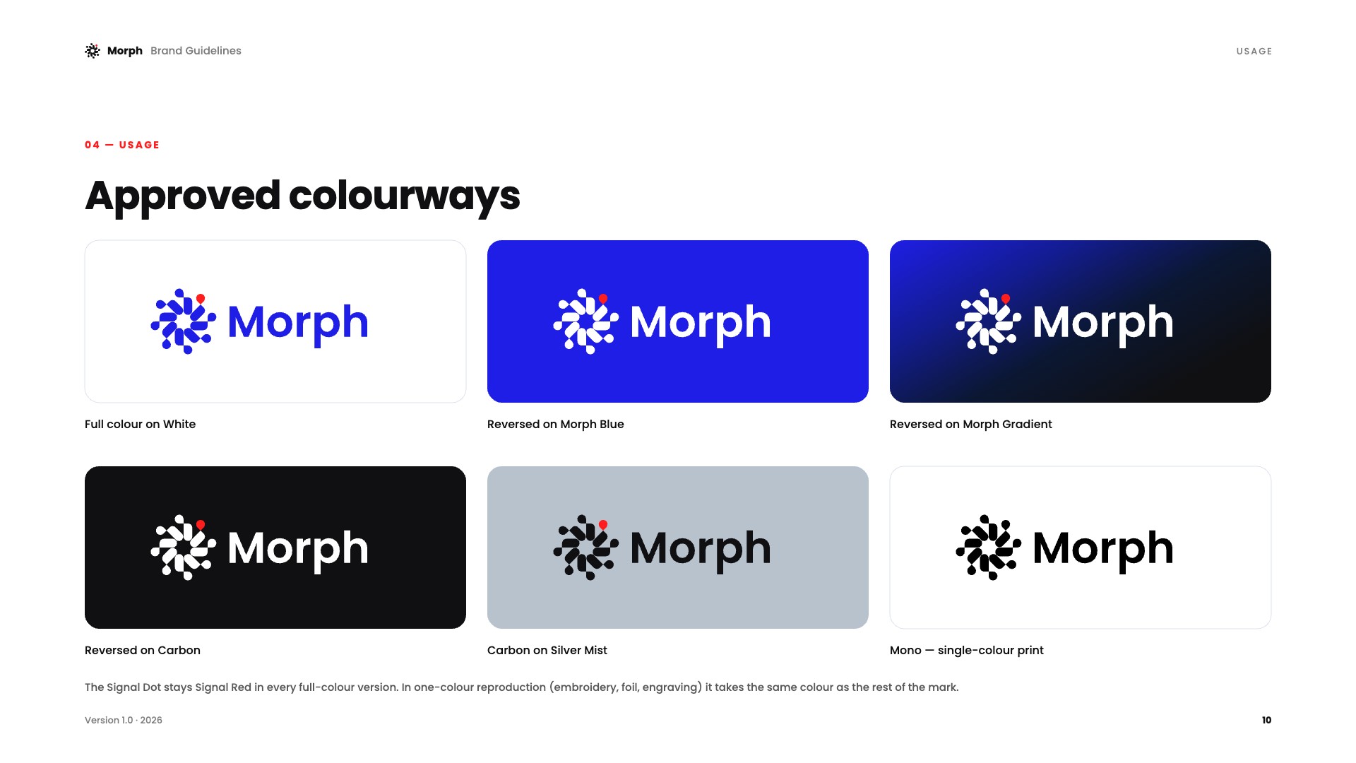 Guidelines page: Approved colourways