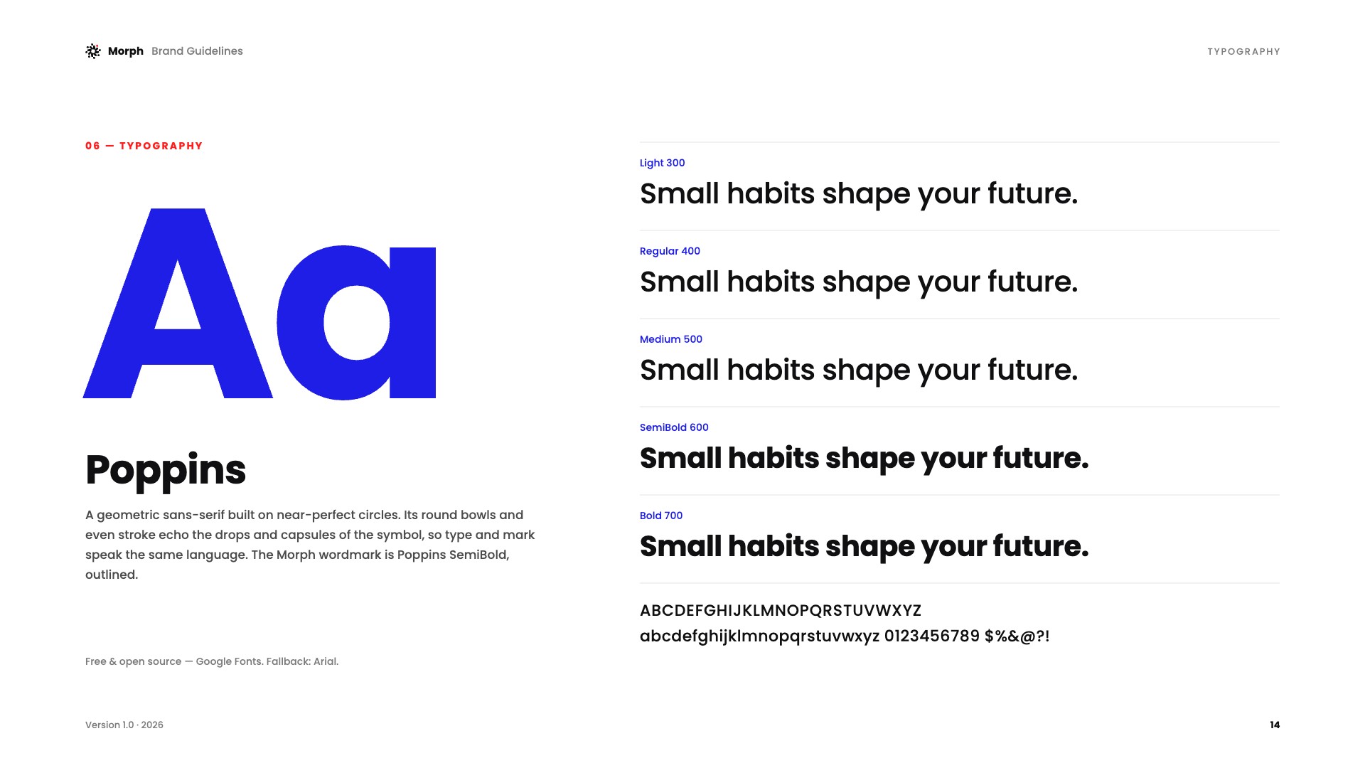 Morph brand guidelines page 14: Typeface