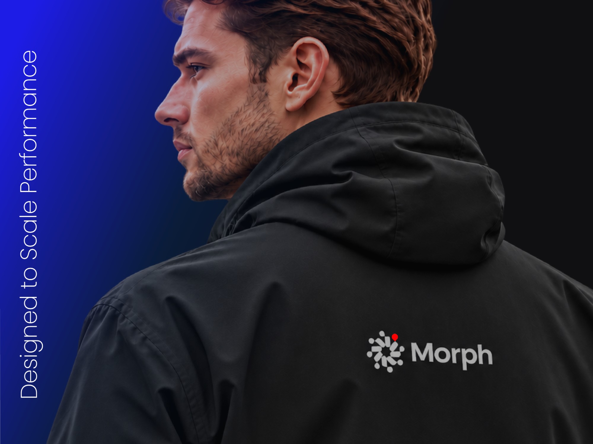 Morph logo embroidered on a black jacket