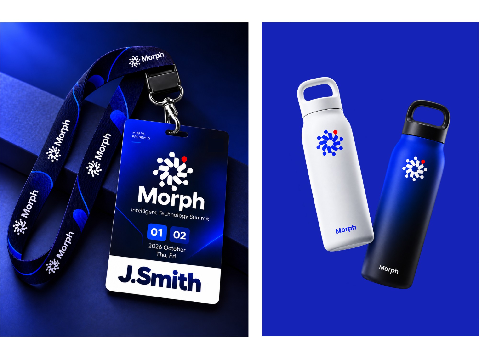 Morph summit lanyard, badge and water bottles