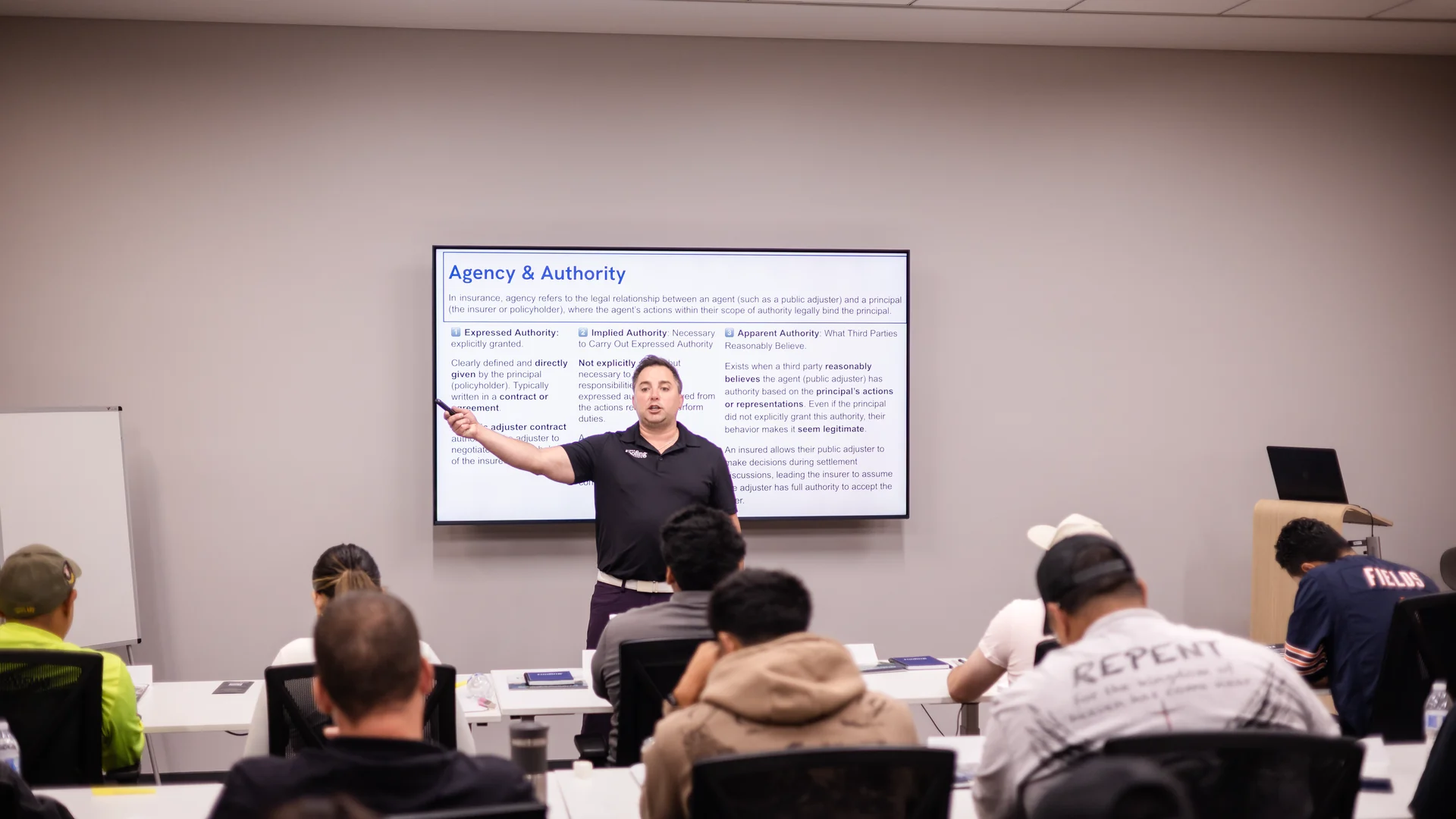 Instructor teaching agency and authority to a full public adjuster class
