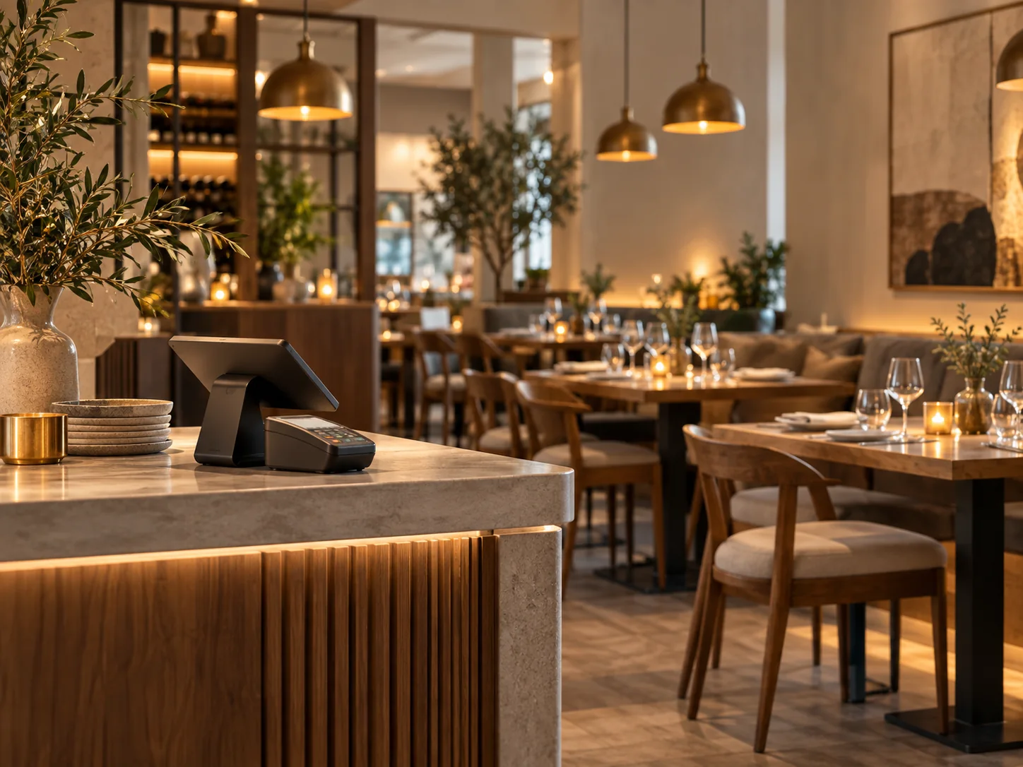 Restaurant dining room and payment terminal
