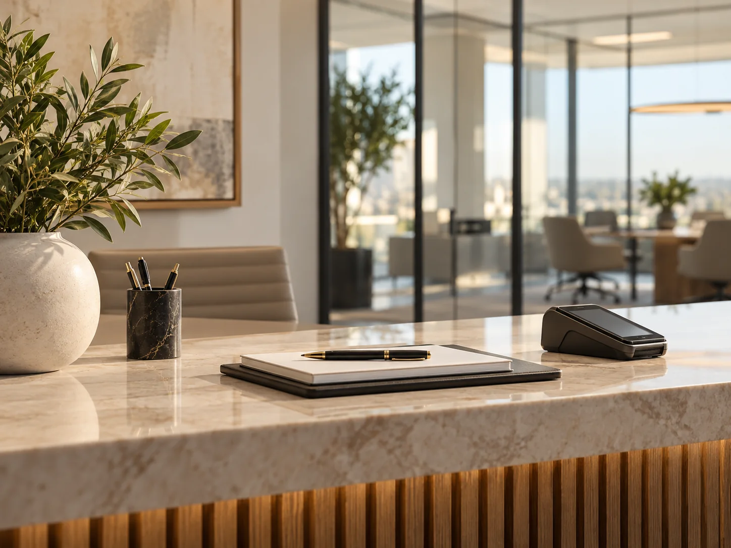 Professional office reception with payment terminal