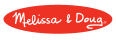 Melissa & Doug brand logo in white script on a red oval background.