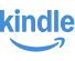 Amazon Kindle logo with blue text and a curved arrow underneath.