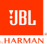 JBL logo in white with orange dot above letter J and HARMAN text below on black background.