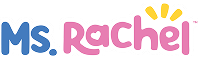Colorful stylized text reading 'Ms. Rachel' with 'Ms.' in blue and 'Rachel' in pink, accented with three yellow lines above the letter 'i'.
