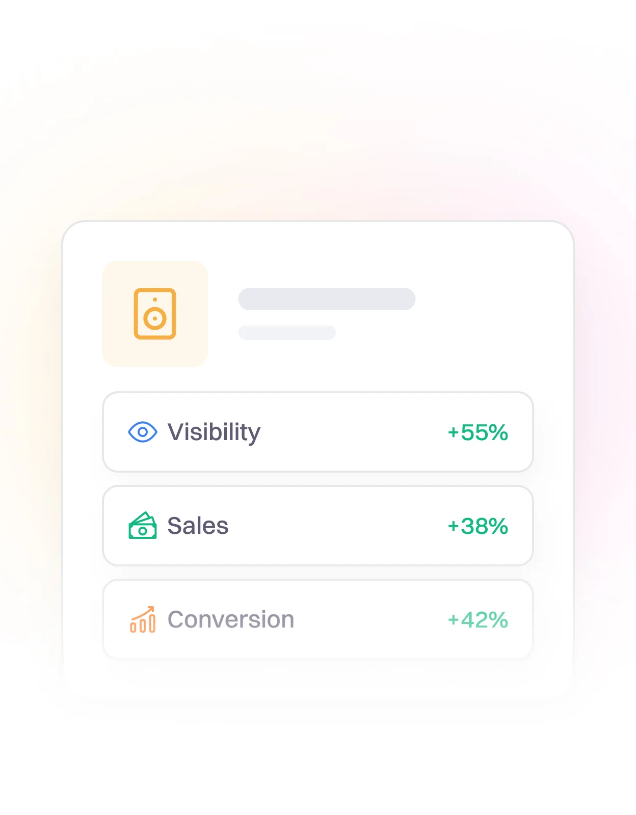 Shop and Ship marketplace optimization card displaying visibility, sales, and conversion rate growth