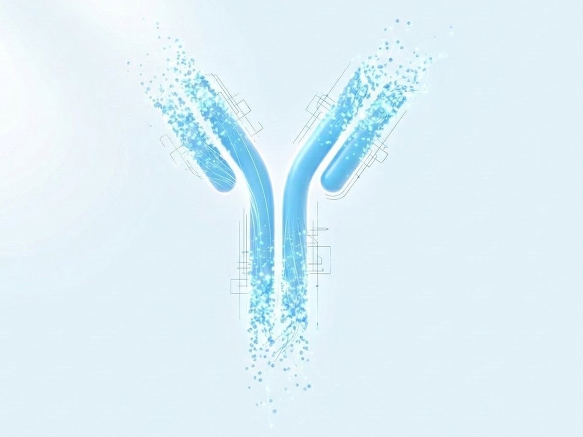 An antibody taking shape from particles, illustrating de novo design