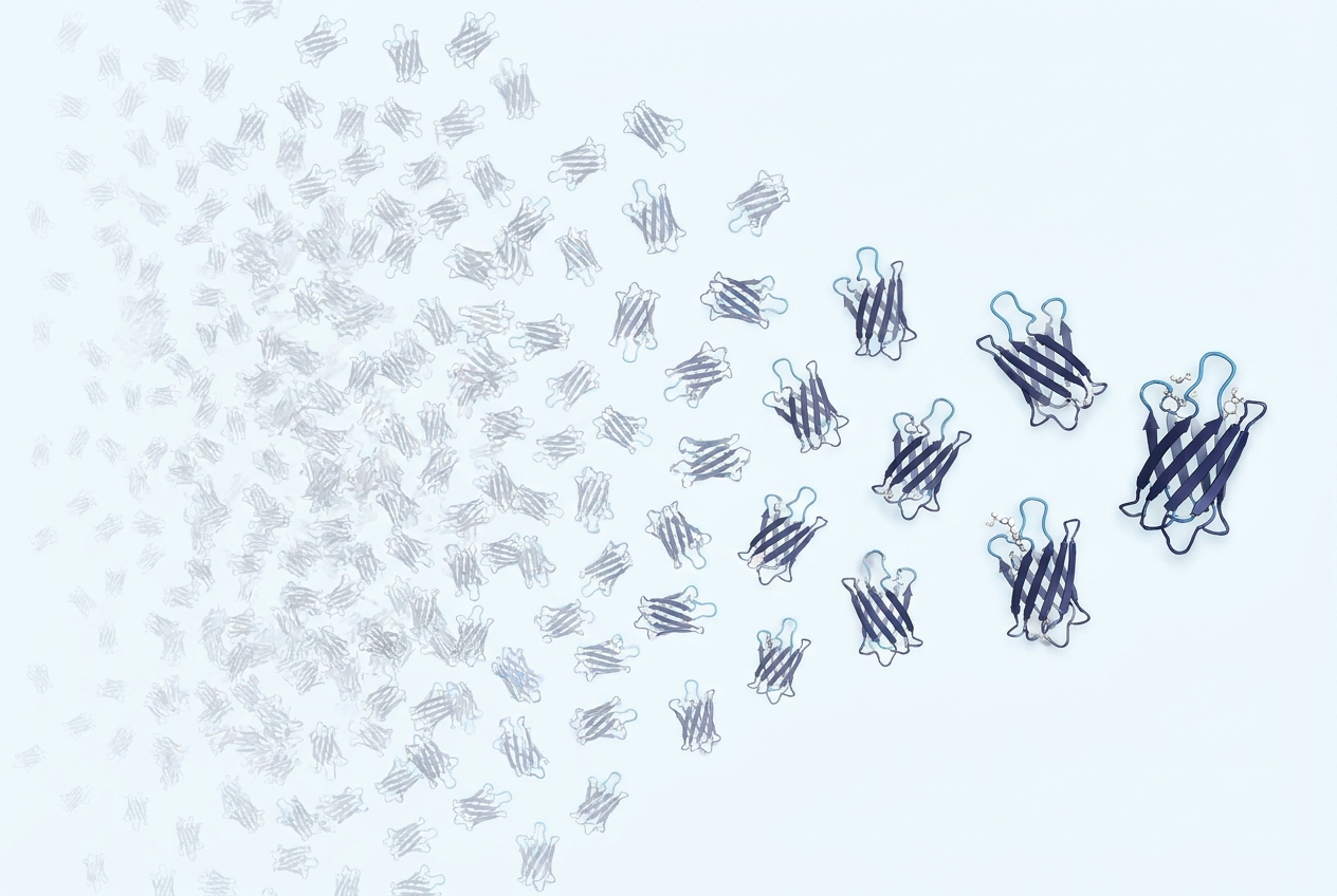 Hundreds of faint designed VHH structures narrowing down to a few sharp candidates