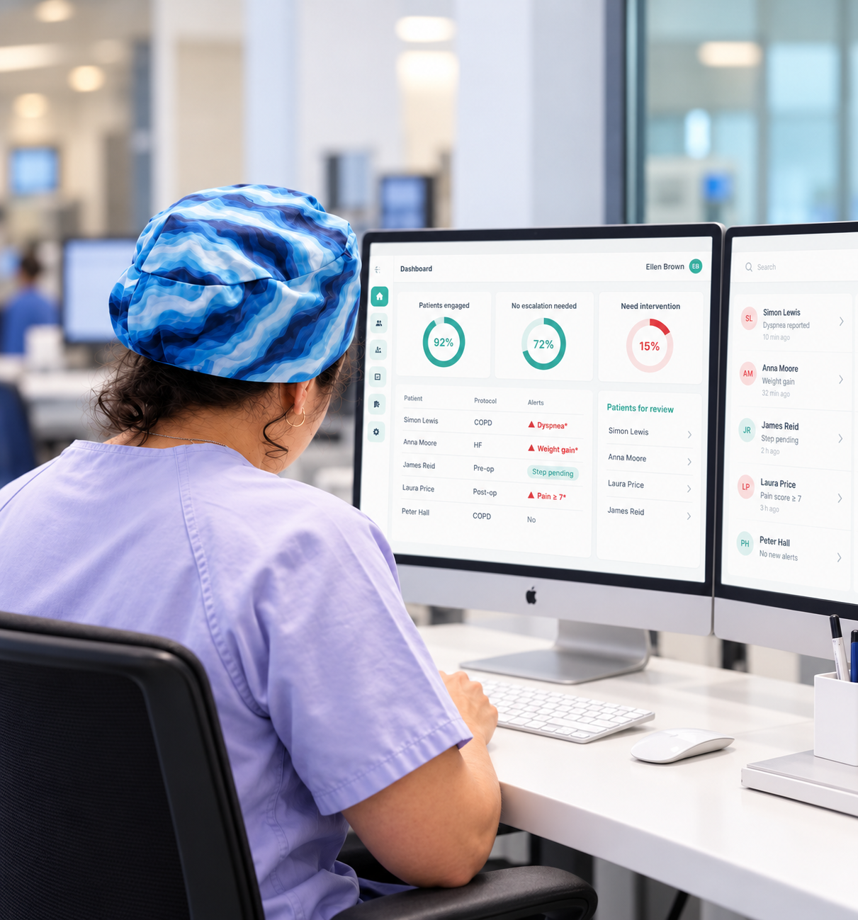 Tucuvi Health Manager showing a list of refill responses collected from patients