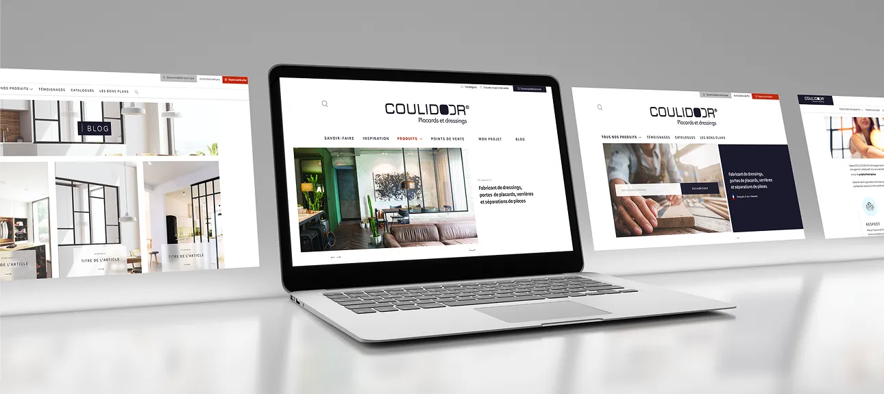 Pages du site Coulidoor présentées sur ordinateurs portables