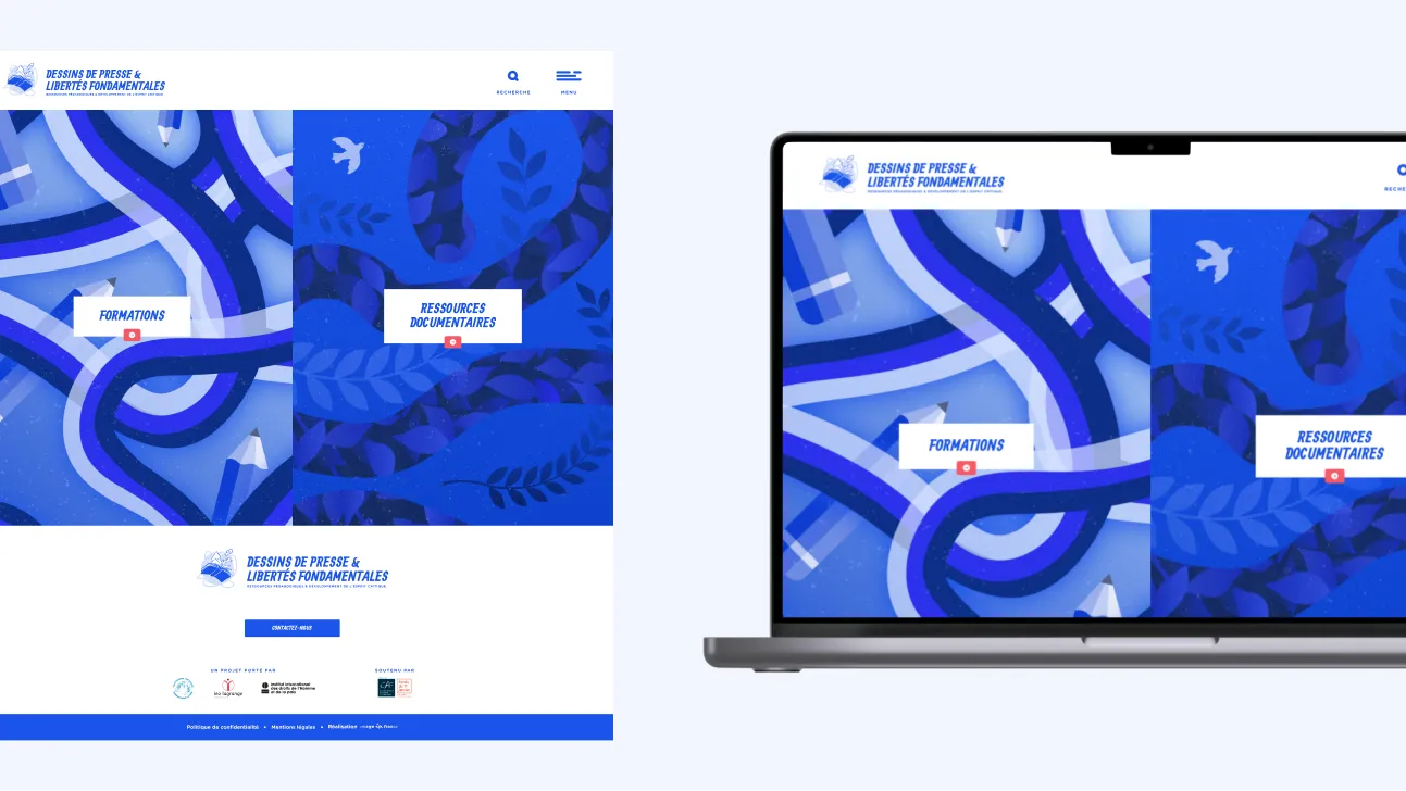 Plateforme Dessins de presse & libertés fondamentales sur ordinateur portable