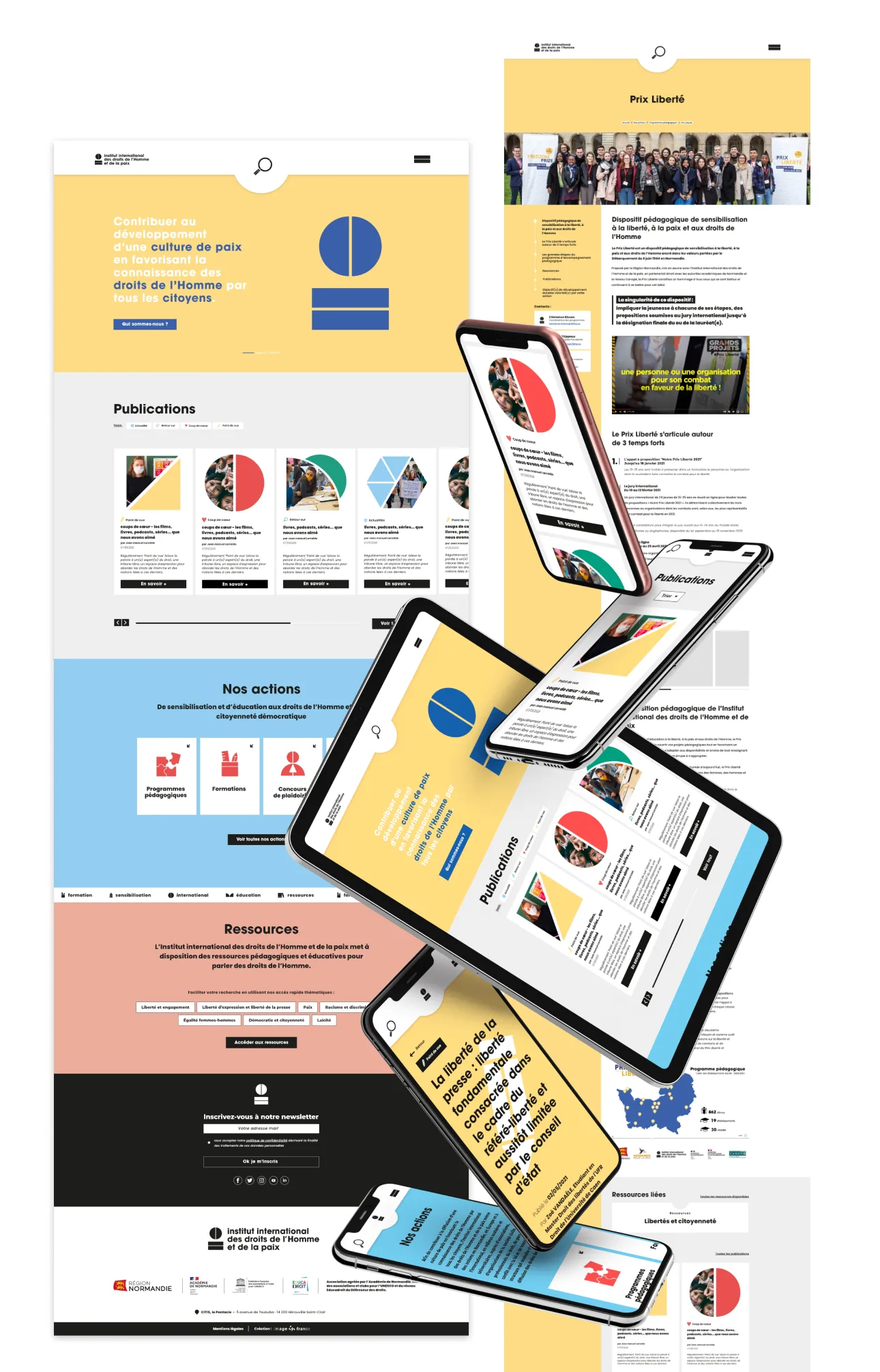 Pages et composants du site 2IDHP sur ordinateur, tablette et mobile