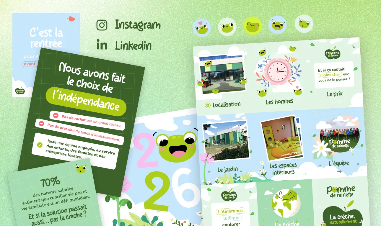 Publications Instagram et LinkedIn de la crèche Pomme de Rainette