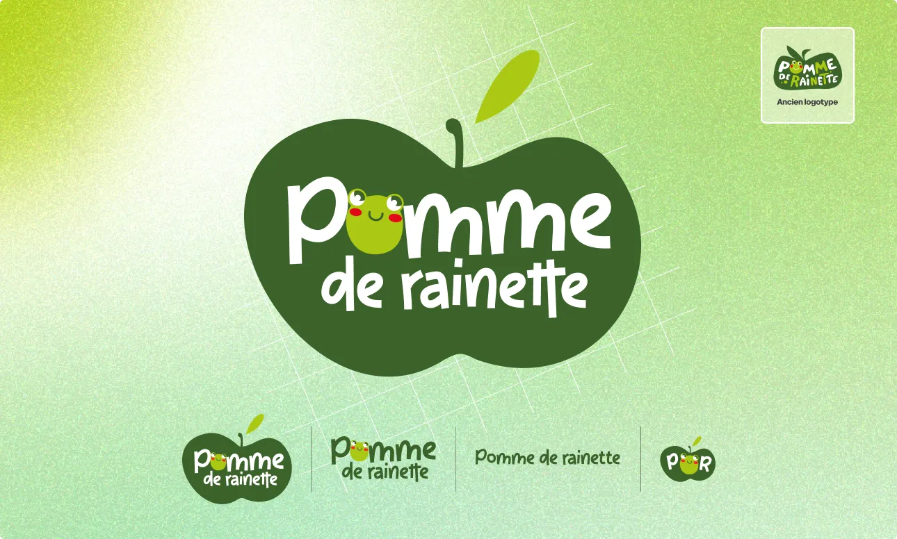 Logo Pomme de Rainette et ses déclinaisons sur fond vert